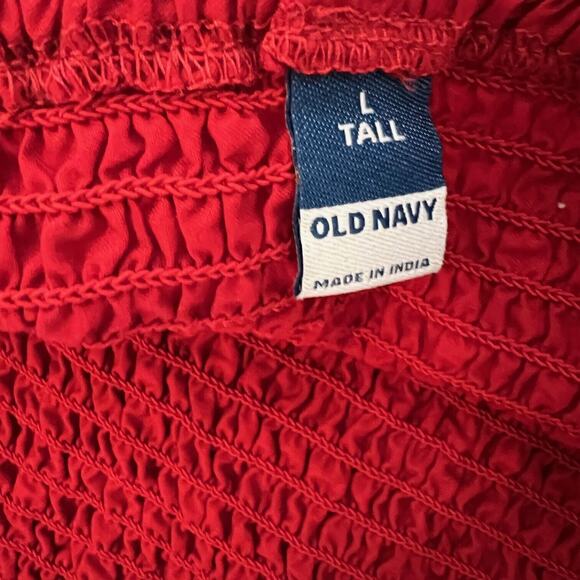 Old Navy Womens Smocked Top Large Tall Red Cropped Ruffled Straps Y2K Coquette - Picture 4 of 5